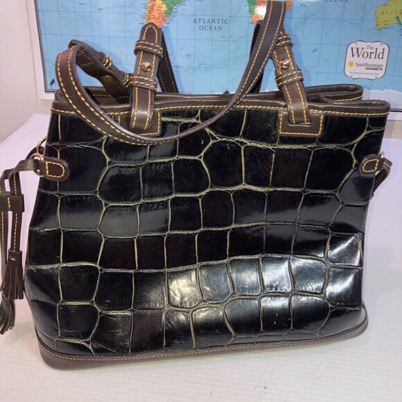DOONEY & BOURKE Black Croc Embossed Leather Tote Bag w/Clutch and Keychain - Picture 3 of 16